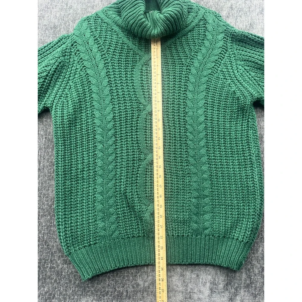 Allison Joy Sweater‎ Womens Medium Green Acrylic Cable Knit Ribbed Turtleneck
